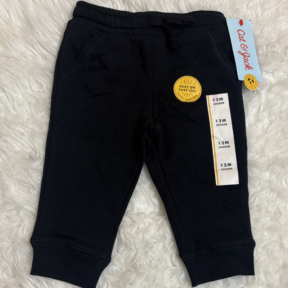 NWT Cat & Jack Black Size 12M Jogger Pants Easy On Easy Off